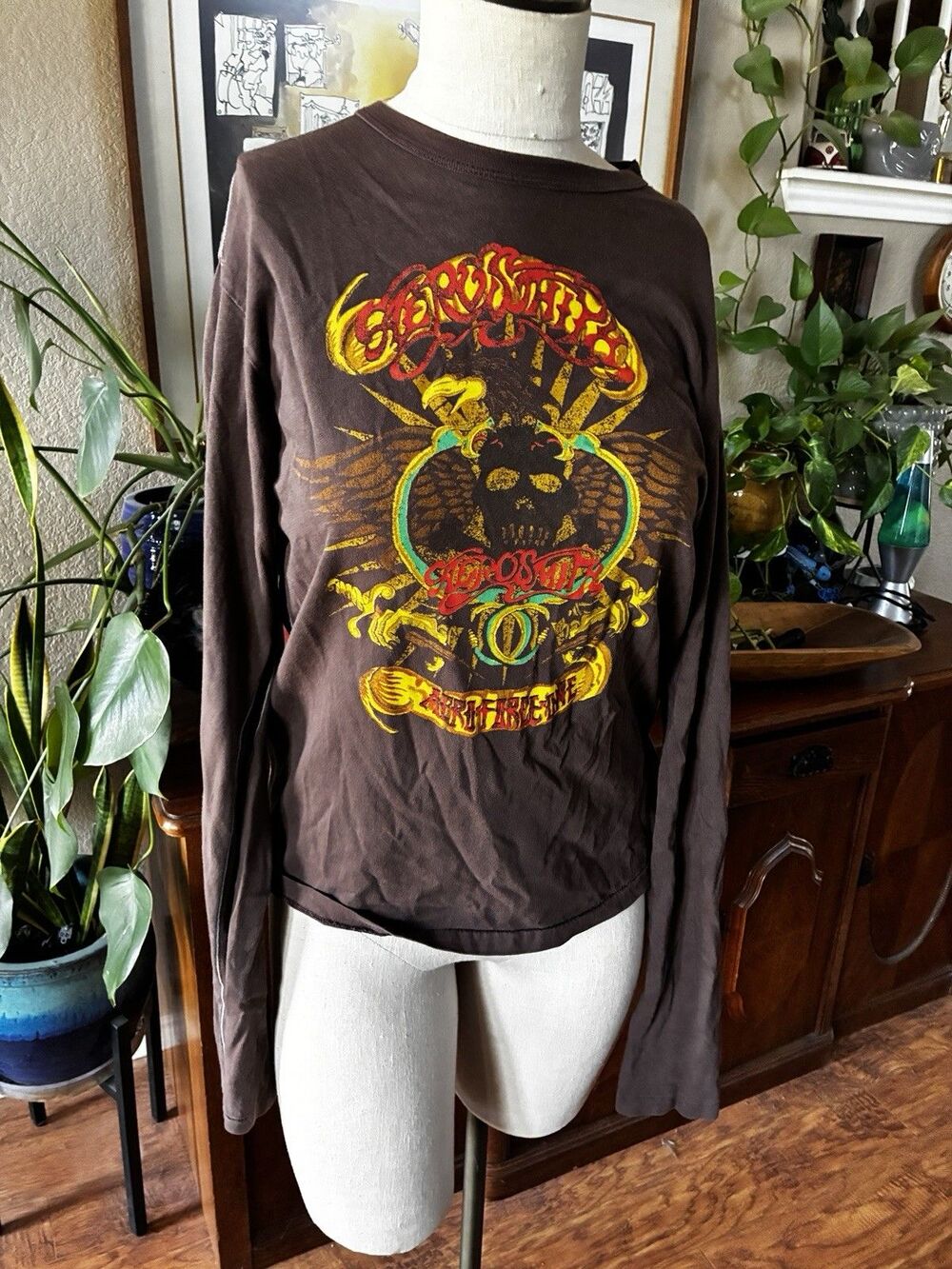 Aerosmith - Aero Force One Premium Long Sleeve T-shirt Brown Trunk LTD Sz Small